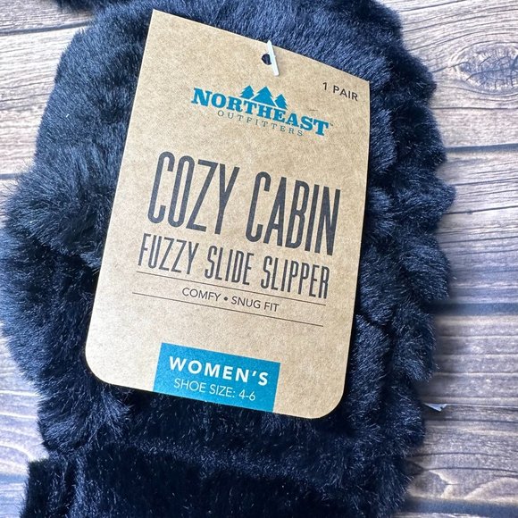 NWT Northeast Outfitters Cozy Cabin Fuzzy Slide Slipper Women's Size 4-6 (Black) - Picture 7 of 9